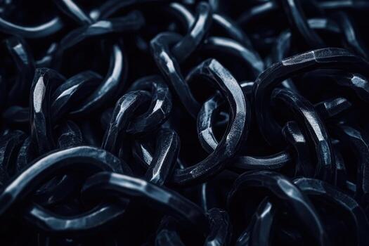 Close-up of dark chain links showing texture and design in industrial setting photo