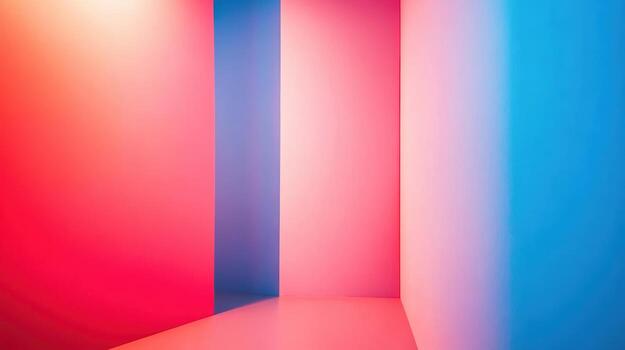 Walls in shades of pink and blue create a bright, inviting atmosphere photo