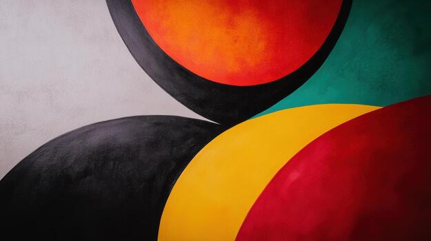 Colorful abstract mural design with bold shapes in a modern space photo