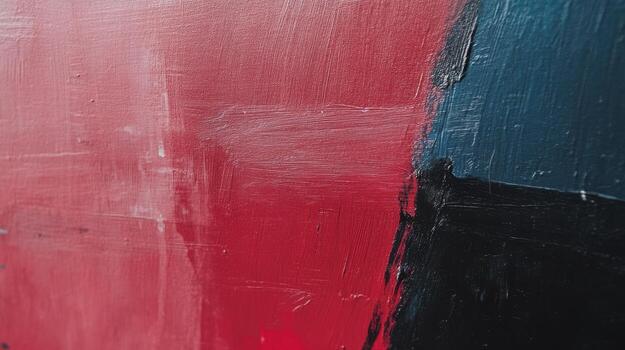 Vibrant abstract painting with bold red, black, and blue colors on canvas photo