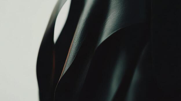 Close-up view of black leather texture highlighting smooth curves and folds photo