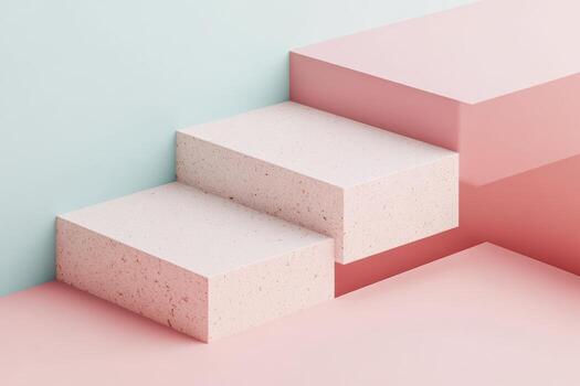Modern minimalist design with layered pastel blocks in a serene setting photo
