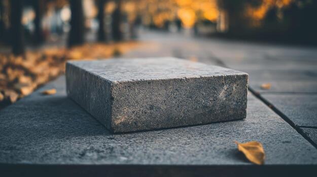 un hormigón bloquear sentado en el acera en frente de un árbol foto