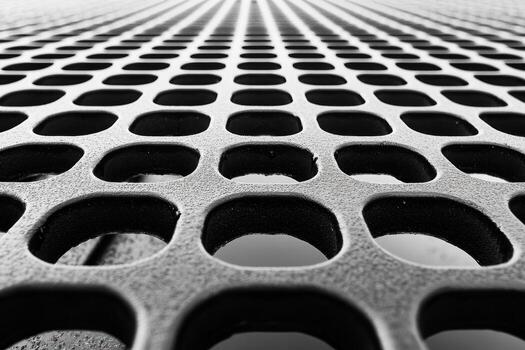 Close-up view of a textured metal grate showing circular holes photo