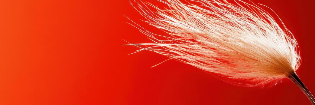 Soft wisps of grass against a bright red background during golden hour photo
