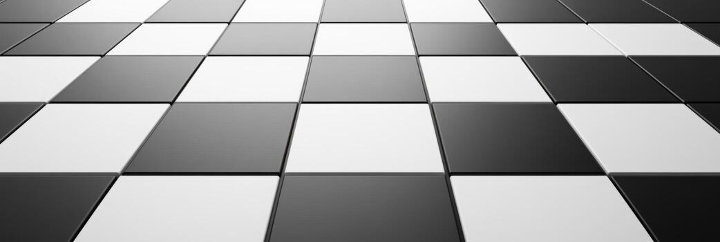 Floor design with black and white tiles creating a classic checkered pattern photo