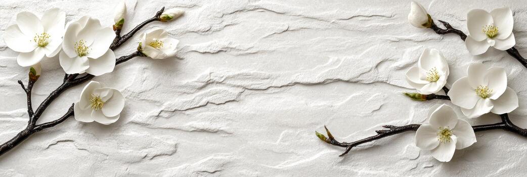White flowers on textured background create a serene and elegant scene in spring photo