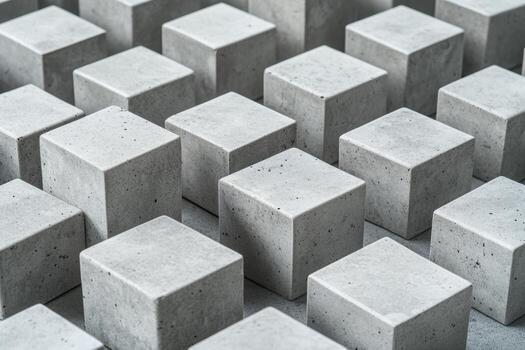 Concrete cubes arranged in a structured pattern on a flat surface photo