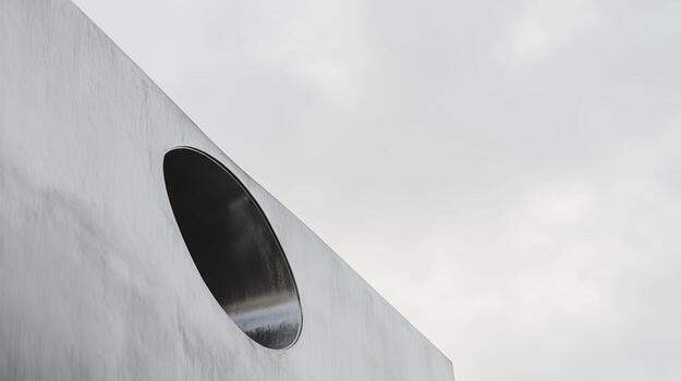 Modern architecture with unique circular design against cloudy sky photo