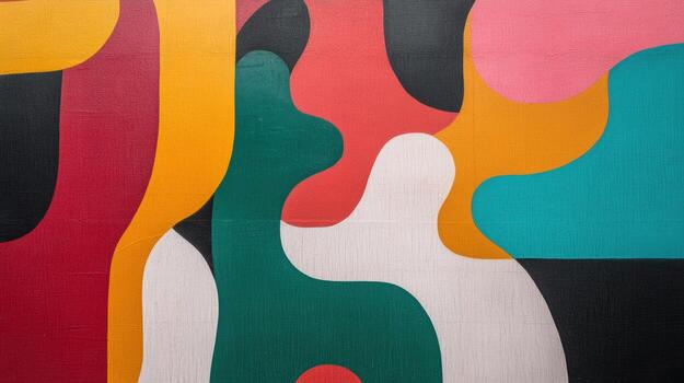 Colorful abstract mural showcasing vibrant shapes and patterns in urban space photo