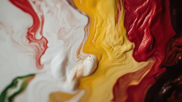 Colorful abstract art display with flowing paints in vibrant hues photo