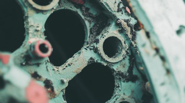 Close up view of rusty machine part showing detailed texture and color photo