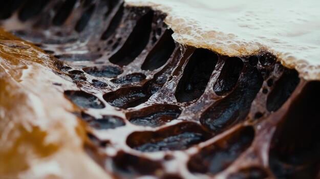 Unique close-up view of natural rock formations with flowing water photo