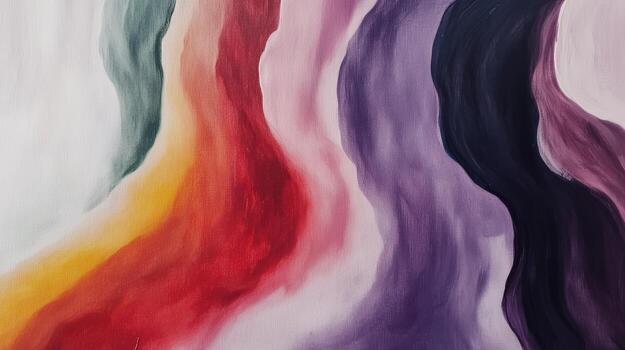 Vibrant abstract art in flowing reds, purples, and yellows photo