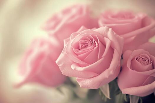 Beautiful pink roses arranged elegantly in a soft background setting photo