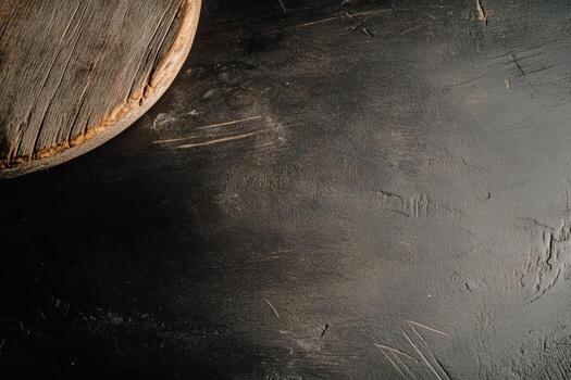 Wooden board on dark background with rustic texture and simple elegance photo