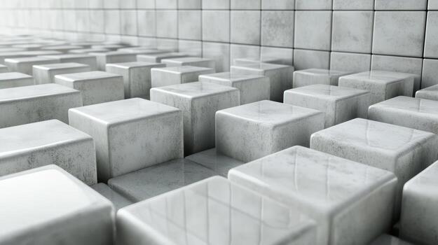 Abstract view of gray concrete cubes in a modern architectural space photo