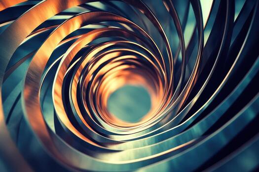 Metallic spiral tunnel creating a mesmerizing visual effect in dim light photo