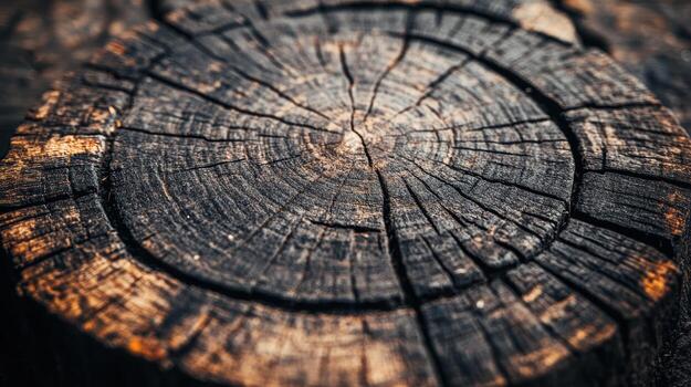 Wooden log showing detailed texture and growth rings in close-up view photo