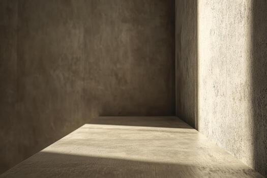 Soft light casts shadows in a minimalist interior space with textured walls photo
