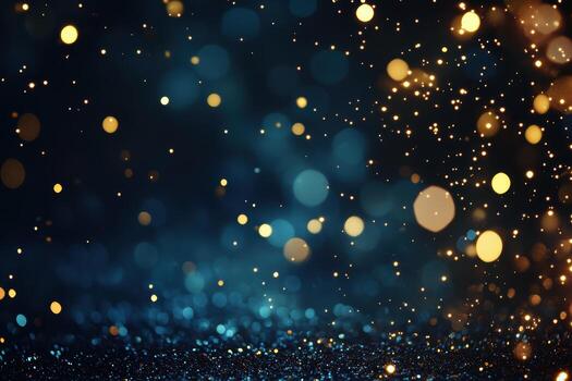 Sparkling colorful particles create a magical dark background photo