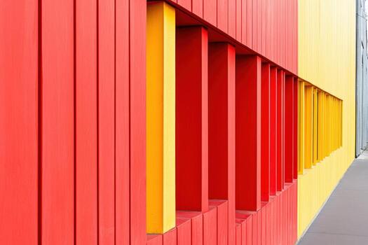 vibrante rojo y amarillo arquitectónico pared caracteristicas sorprendentes geométrico diseño foto