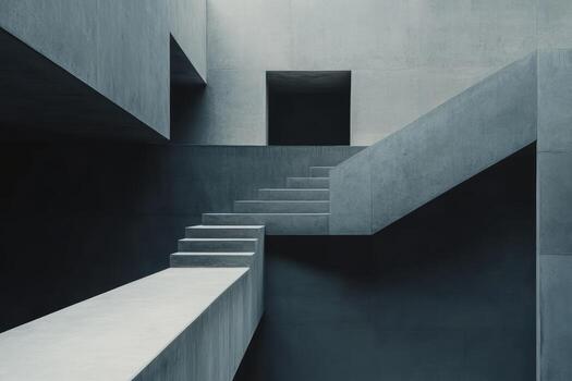 Modern architectural design showcasing abstract staircases in a minimal space photo