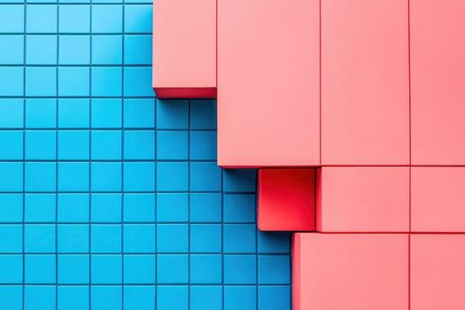 Colorful geometric blocks creating an abstract pattern on a surface photo