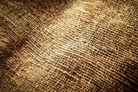 Close-up view of textured burlap fabric with natural fibers and weave pattern photo