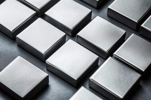 Steel rectangular magnets arranged on a dark surface for crafts and projects photo
