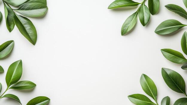 Green leaves arranged around a blank space for creative design photo