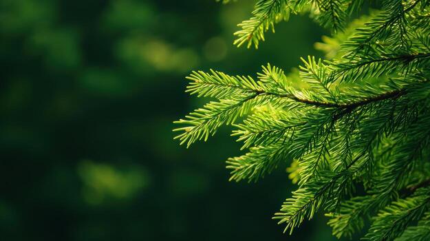 Lush green pine tree branches close-up in a serene forest setting photo