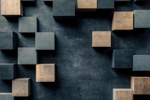 Abstract arrangement of wooden and concrete blocks in modern design photo