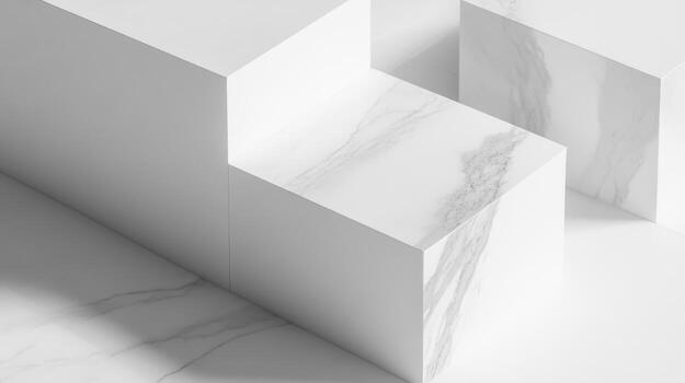 Modern marble display with geometric shapes in a minimalist setting photo