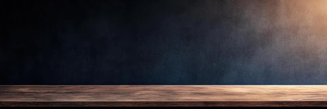 Wooden tabletop with dark textured background and soft lighting effect photo