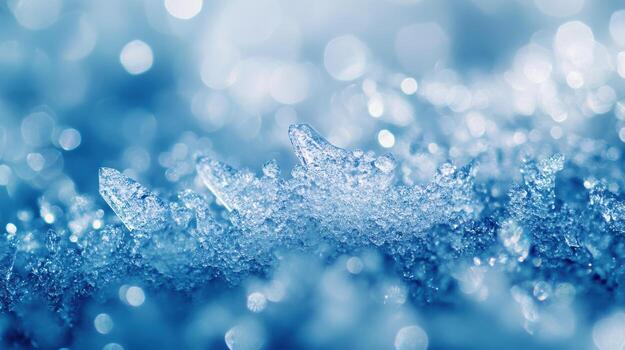 Close-up view of frozen ice crystals sparkling under soft light photo