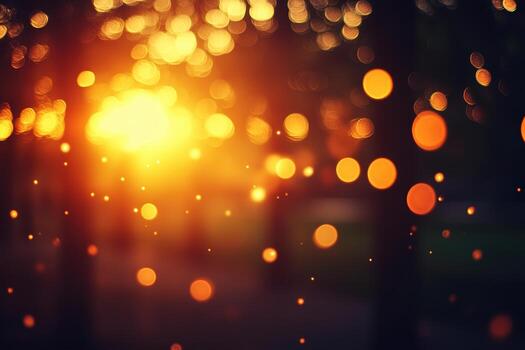 Beautiful sunset with glowing bokeh lights in a peaceful park photo
