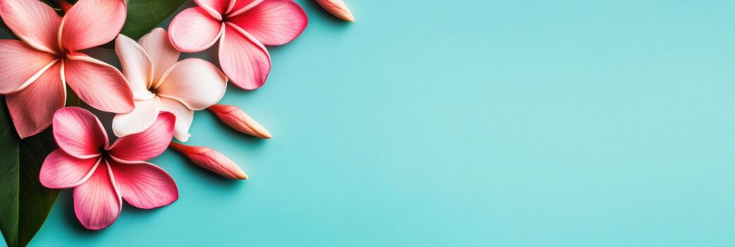 vistoso flores en un azul antecedentes crear un vibrante primavera escena foto