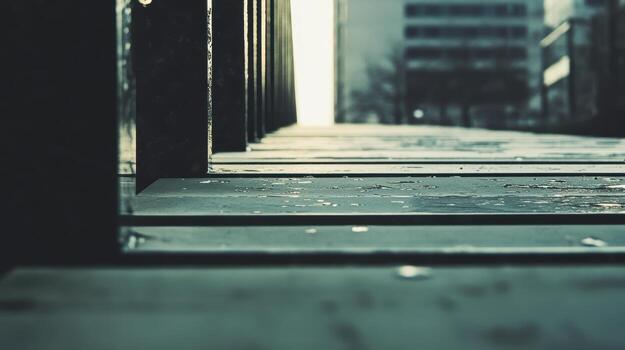 Urban pathway leading to a bright exit in late afternoon light photo