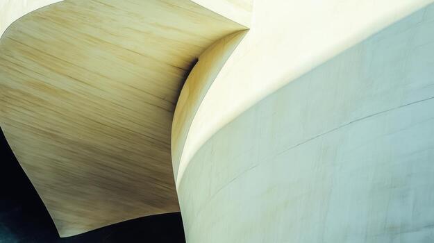 Curved wooden architecture reflecting modern design in urban space photo