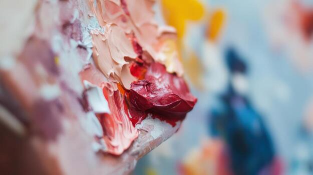 Colorful paint palette with vibrant hues displayed on a canvas board photo