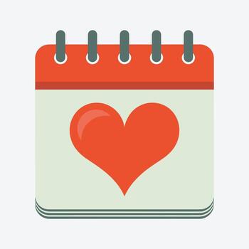 Red Heart Calendar Icon with Spiral Binding and Light Green Pages Keywords calendar, icon, heart vector