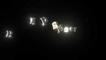 flytande 3d krom Lycklig ny år text med glansig, lysande effekt på svart bakgrund video