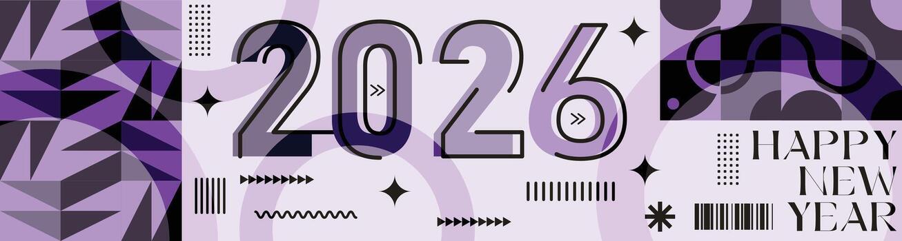 Bold Modern Typography for Happy New Year 2026 on Geometric Pattern vector