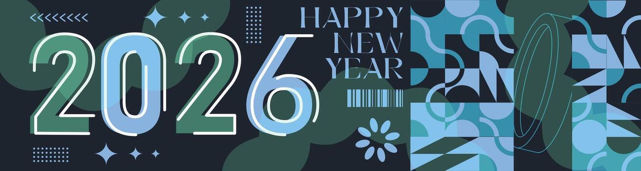 Decorative Calligraphy Greeting for 2026 New Year with Abstract Shapes vector