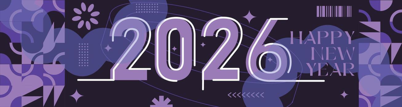 Blue and Pink Abstract Geometric Background with Happy New Year 2026 Text vector