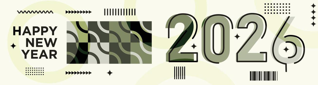 Retro Patterned Illustration with Happy New Year 2026 Typography vector