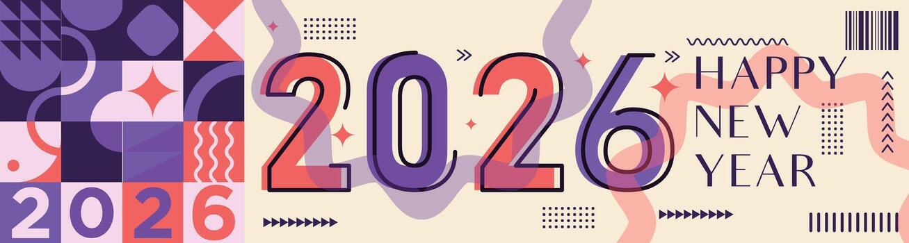 Trendy Abstract Pattern with Happy New Year 2026 Calligraphy Art vector
