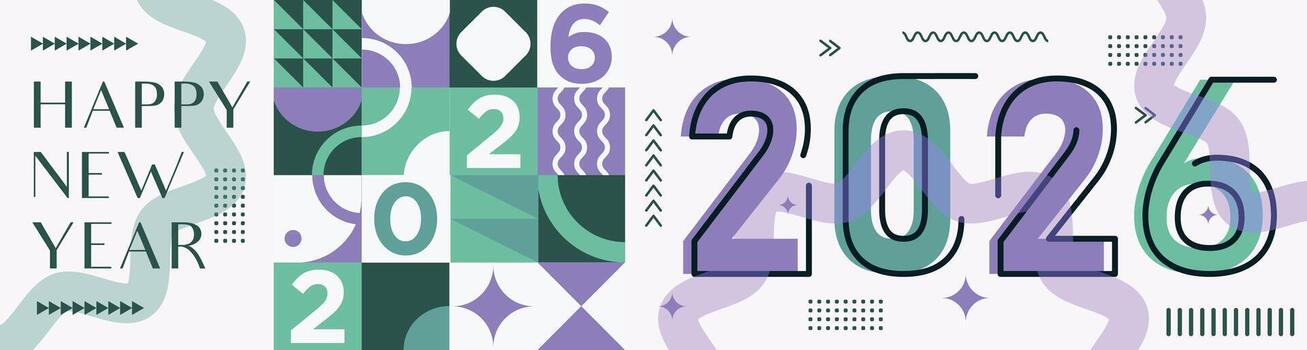 Abstract Shapes and Geometric Patterns with Happy New Year 2026 Text vector