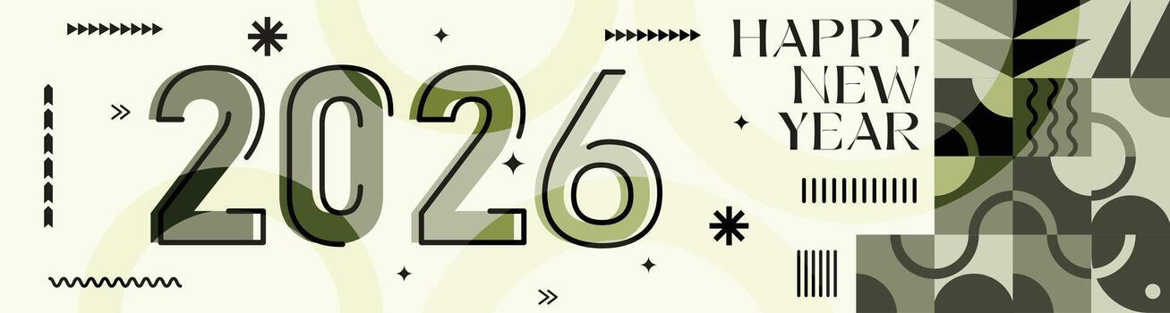 Happy New Year 2026 Calligraphy with Abstract Geometric Pattern Background vector